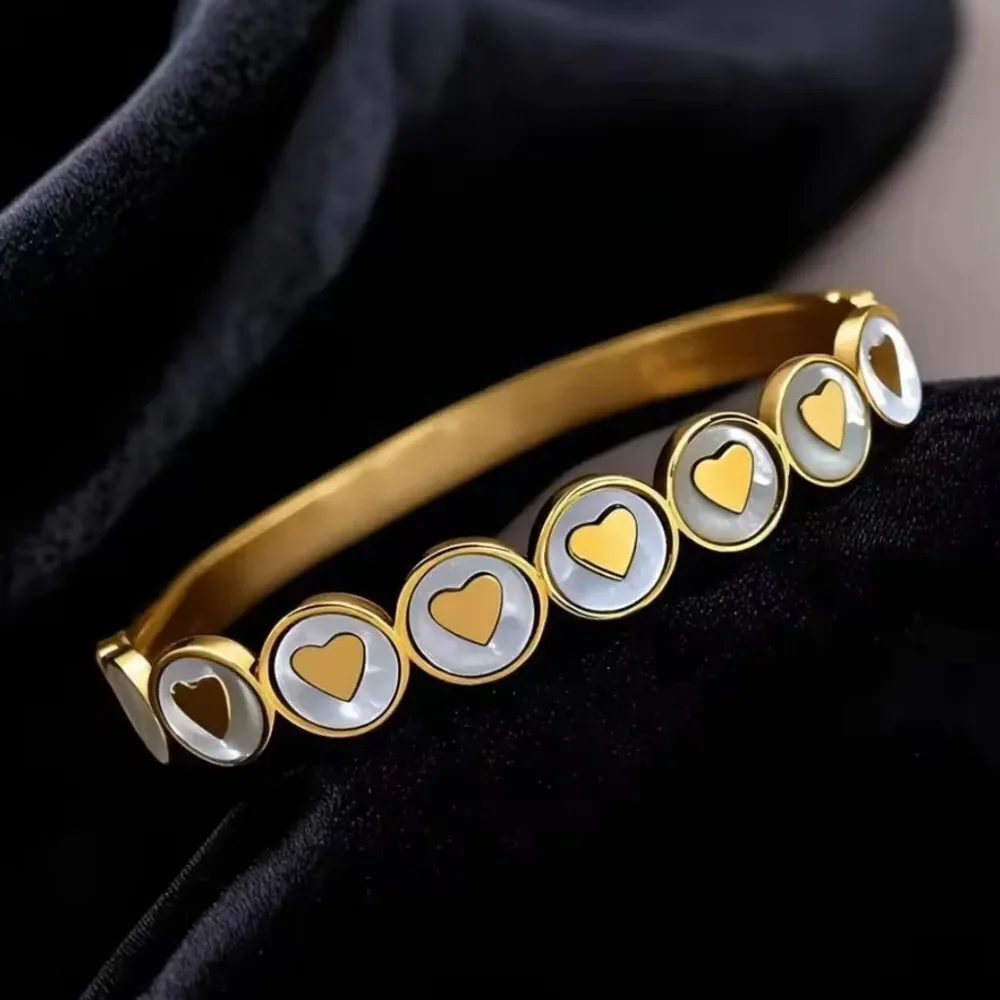 Gold Plated White Shell Heart Bracelet Bangle